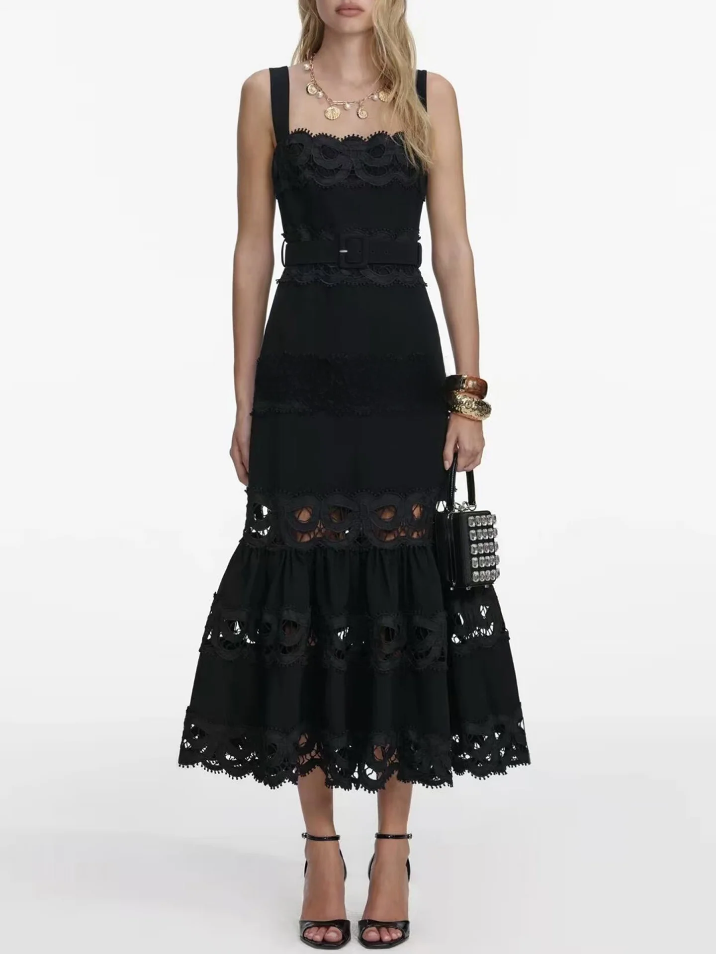 

Ele Кружевная ажурная юбка Dr Hepburn Sle с высокой талией, простая юбка трапециевидной формы для поездок на работу, повседневная одежда, сезон весна-осень