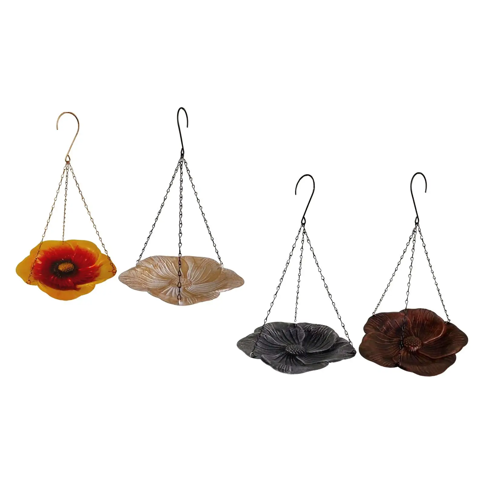 Outdoor Hanging Bird Feeder Iron Bird Bath Sturdy Floral Decor Garden Decoration Bird Food Holder for Porch Lawn Balcony Yard