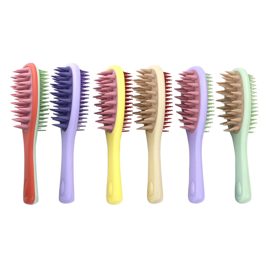 Haushalts-Langgriff-2-in-1-Kamm für doppelseitige Shampoo-Bürste aus Silikon mit Griff, Shampoo-Kamm, Nass- und Trocken-Shampoo-Massagebürste