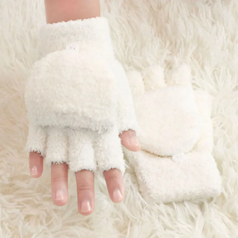 

Winter Warm Half Finger Gloves Women Coral Fleece Gloves Flip Cover Warmer Mittens Cold-proof Thick Student Writing Glove Gifts