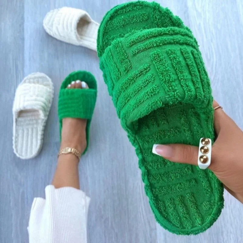 Faux Fur Home Slippers Fluffy Women Slides Comfort Furry Flat Sandals Female Cute Plush Floater Shoes Woman Indoor Flip Flops