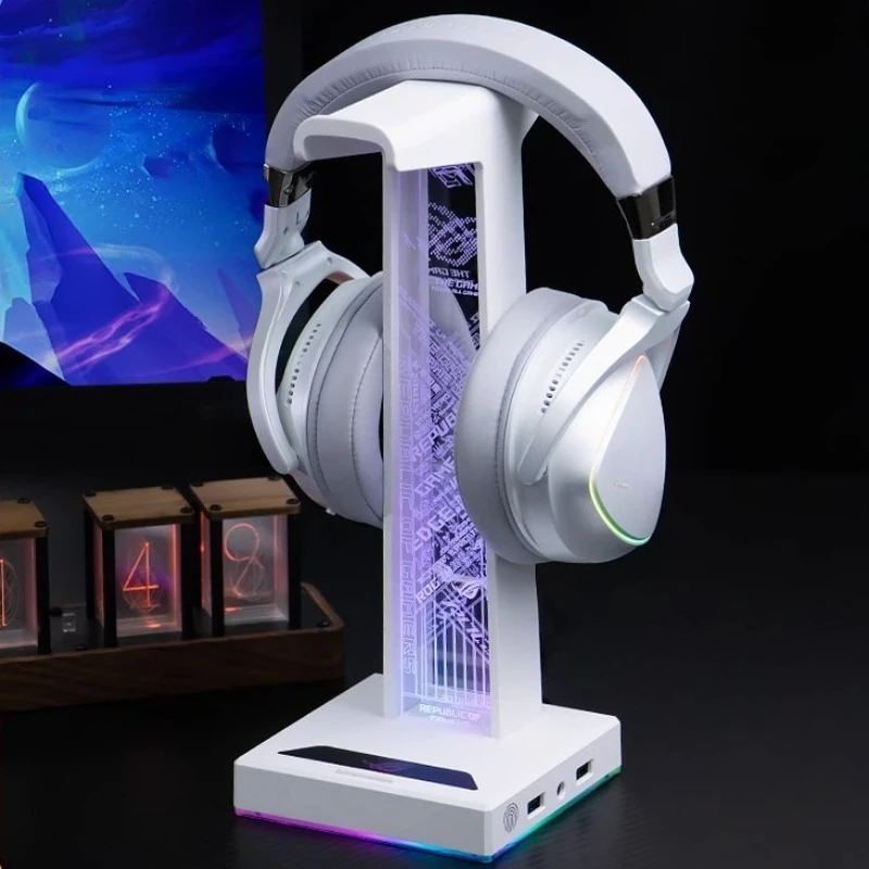 RGB 주변 조명이 있는 ROG 헤드셋 스탠드용 게임용 헤드폰 스탠드 데스크탑 브래킷 미끄럼 방지 안정적인 헤드폰 보관 홀더 썸네일 2