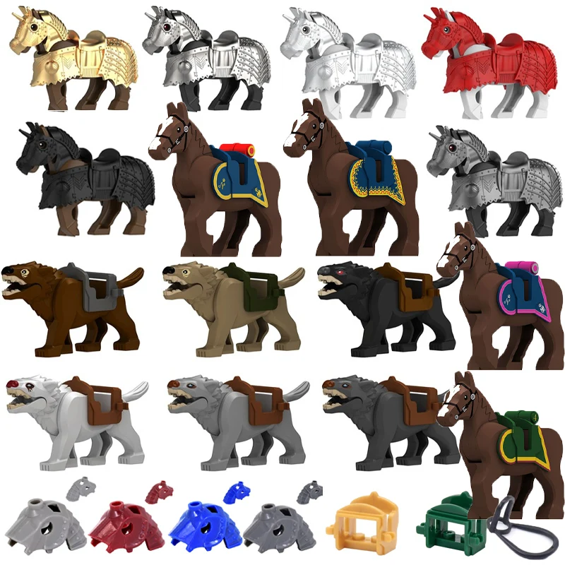 

MOC Building Blocks Military Napoleon Cavalry Gothic Warhorse Animal Wolf Seat Widened Saddle Rope Accessories Brick Toy Gifts