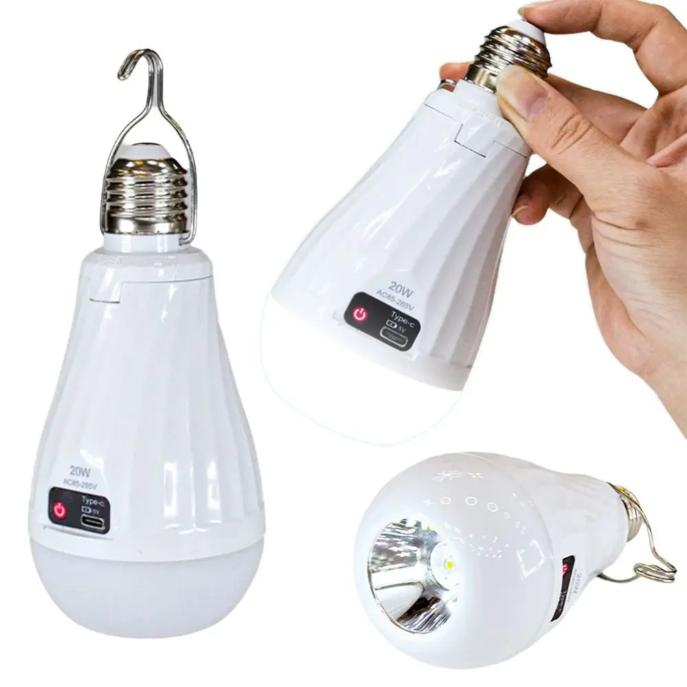 New E27 LED Rechargeable Bulb Light 20W 1200mAh Flicker-Free Night Light Portable Courtyard Outdoor Bulb Home