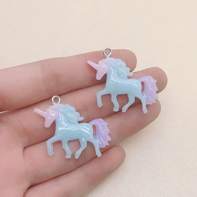 10pcs Gradient Lucky Unicorn Resin Charms Diy Cute Unicorns Flatback Cartoon Pendant For Earring Keychain Jewelry Making F806