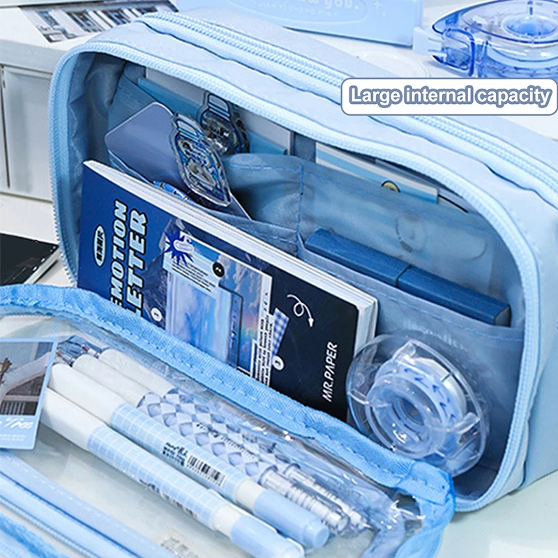 1 قطعة حقيبة أقلام رصاص لطلاب المدارس بسعة كبيرة متعددة الوظائف حافظة أقلام معكرون اللون مطابقة مقلمة لطيفة