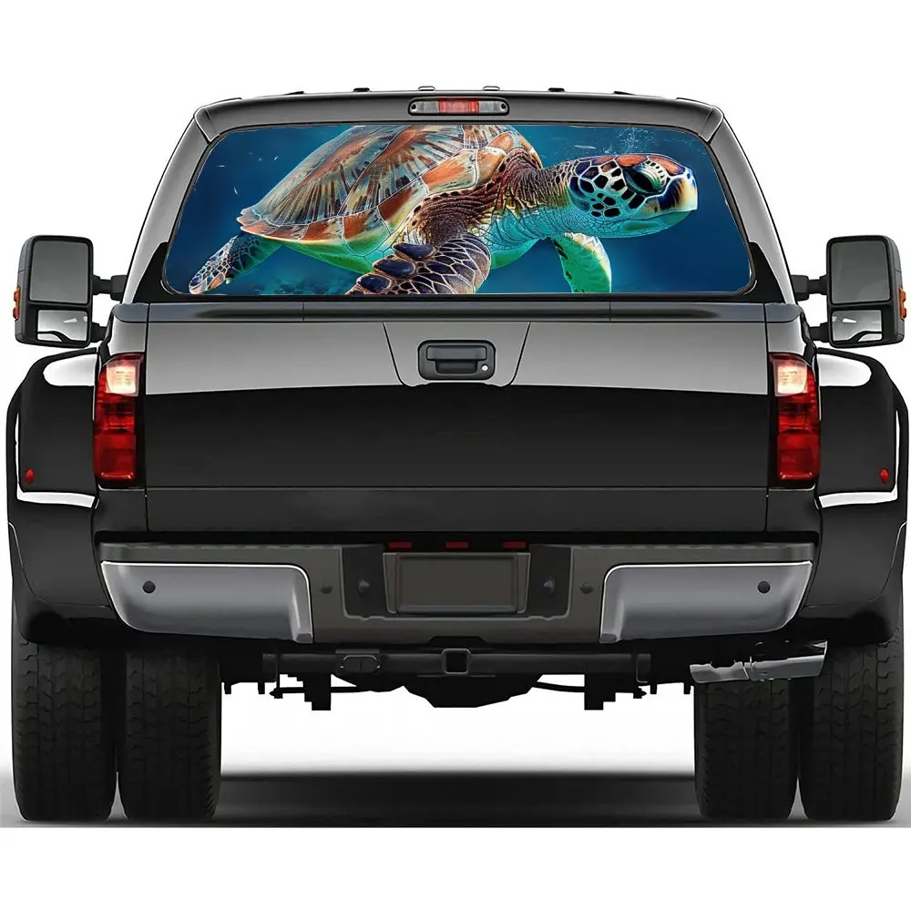 Sea Turtles Swimming Underwater Car Rear Windshield Sticker Truck Window See Through Perforated Back Window Vinyl Decal Decor