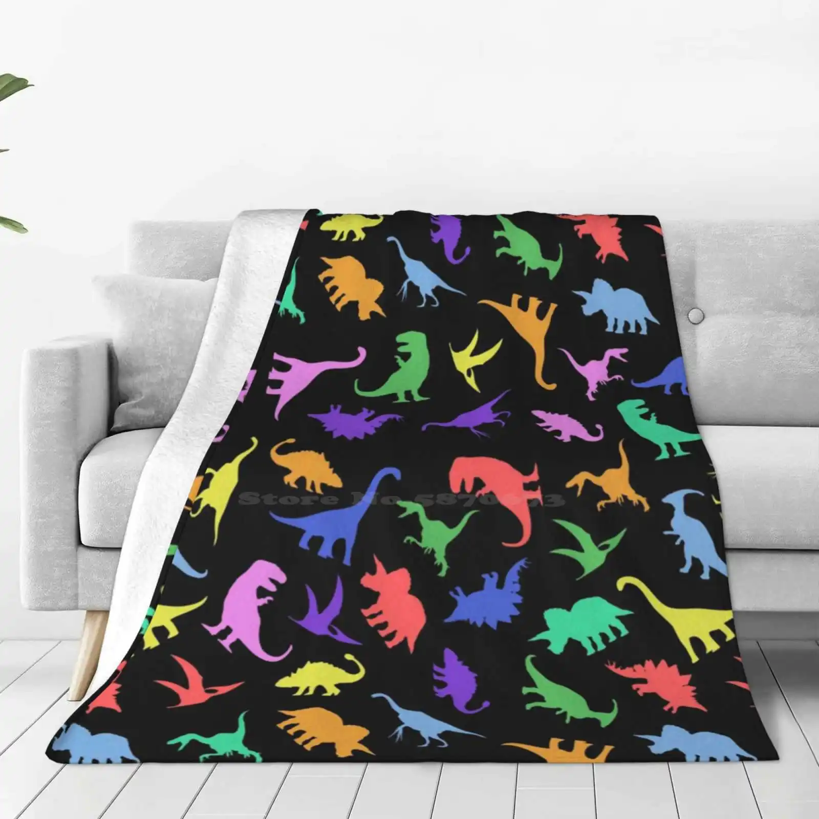 Fun Dinosaur Pattern ( Black Background ) Latest Super Soft Warm Light Thin Blanket Dinosaurs Tyrannosaurus T Rex Pterodactyl