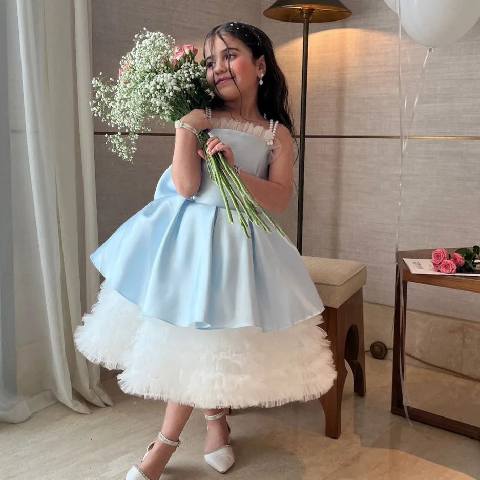 

Синее платье Ид с цветочным узором для девочек, бальное платье на день рождения, пышное свадебное платье из тюля с аппликацией и бисером, праздничное платье для первого причастия, подарок