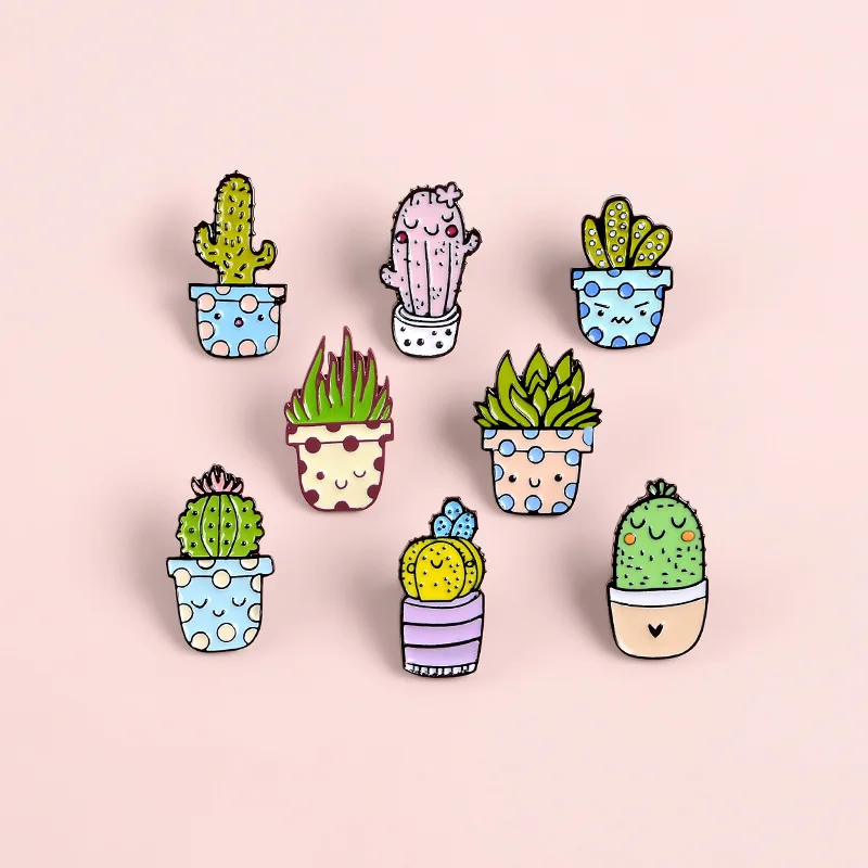 Cartoon cactus Plant Enamel Pins Brooches Clothing Backpack Lapel Badges Jewelry Accessories For unisex gift