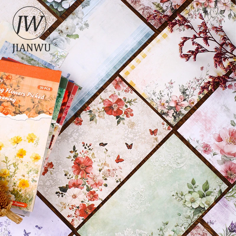 JIANWU-serie de recogida nocturna de flores de la mañana, Collage de paisaje de Encaje Vintage, Material para álbum de recortes, diario basura creativo, papelería