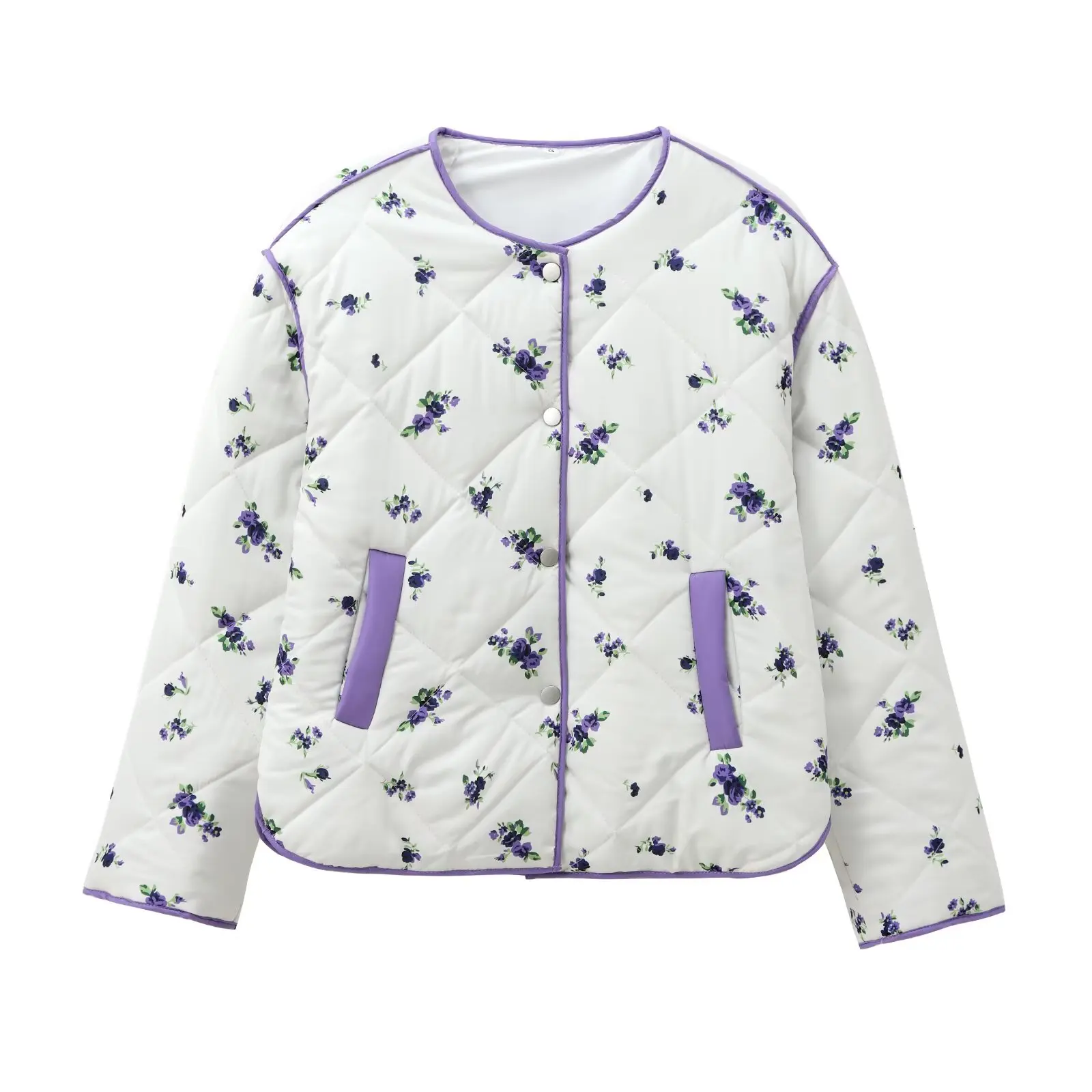 

Topenomi 2025 Winter Print Quilted Coats Women Fashion Round Neck Loose Long Sleeve Jackets Sweet Casual Versatile Parkas Tops