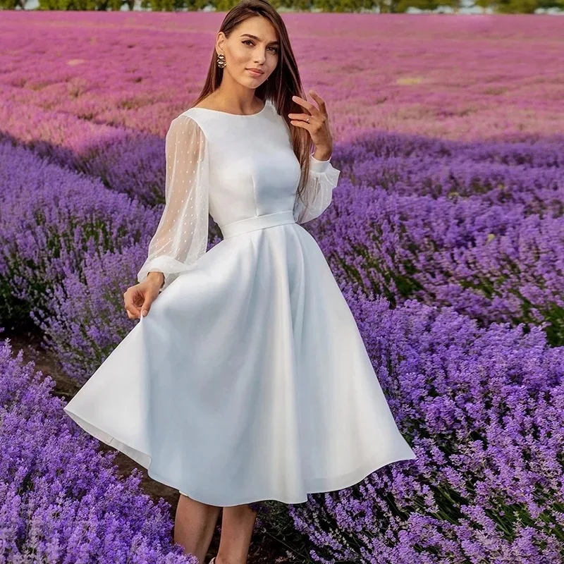 Guxqd elegante kurze Puff ärmel Brautkleider O-Ausschnitt einfache Brautkleider vestido de noiva Robe de mariée