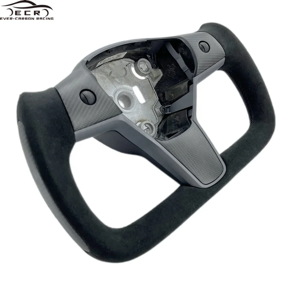 Ever-Carbon Racing ECR Car Accessories Flat Bottom Matte Carbon Fiber Steering Wheel For Tesla Yoke Steering Wheel Universal