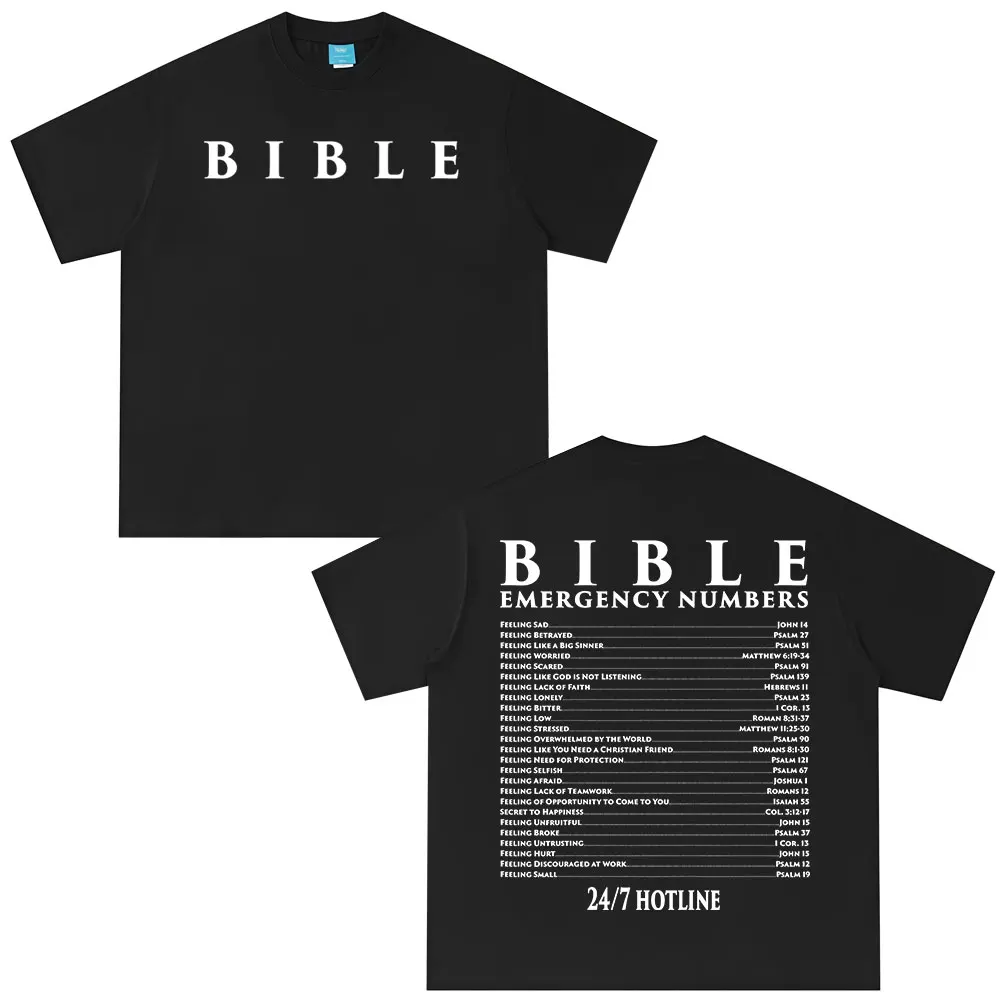 Funny Bible Emergency Numbers T-shirt Jesus God Faith Christian Men Women Fashion Oversized T Shirts Cotton T Shirt Streetwear