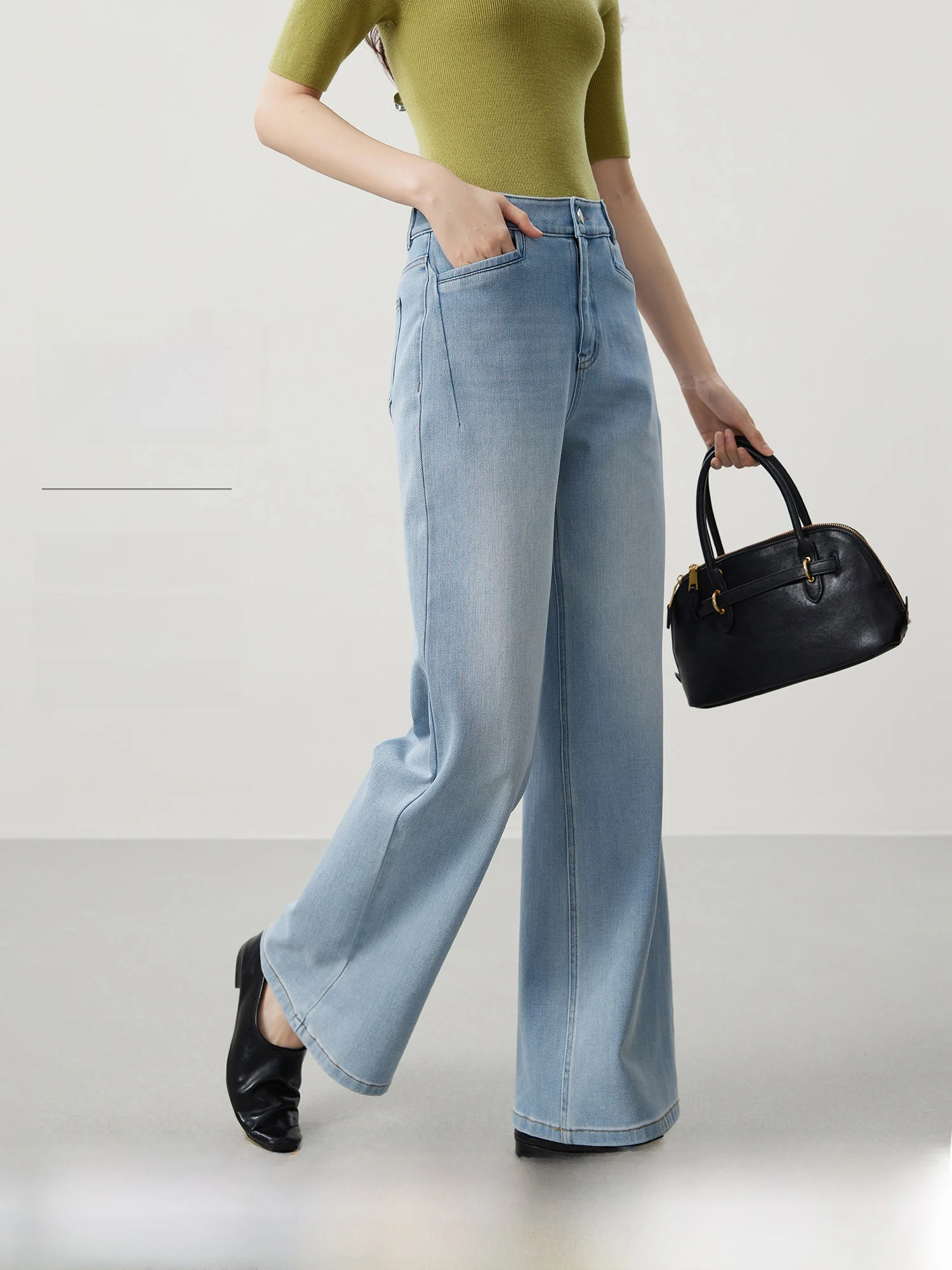 

Slim Fit Women's Jeans High Waist Wide Leg Cotton Washed Rinsed Lenzing Denim Casual Style Button Closure mid Stretch