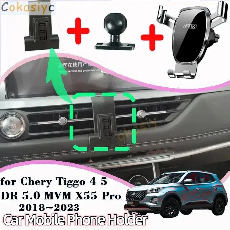 For Chery Tiggo 4 5x Pro DR 5.0 MVM X55 Pro 2018~2023 Car Mobile Phone Holder Air Vent Cellphone Gravity Mount Auto Accessories