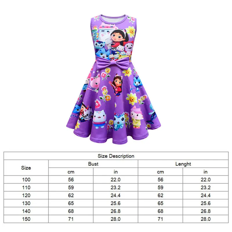 Summer Gabbys Dollhouse Dress For Teen Girl Costume Gabby Doll House Kid Up Print Bow Party Princess Frock Children Tunic