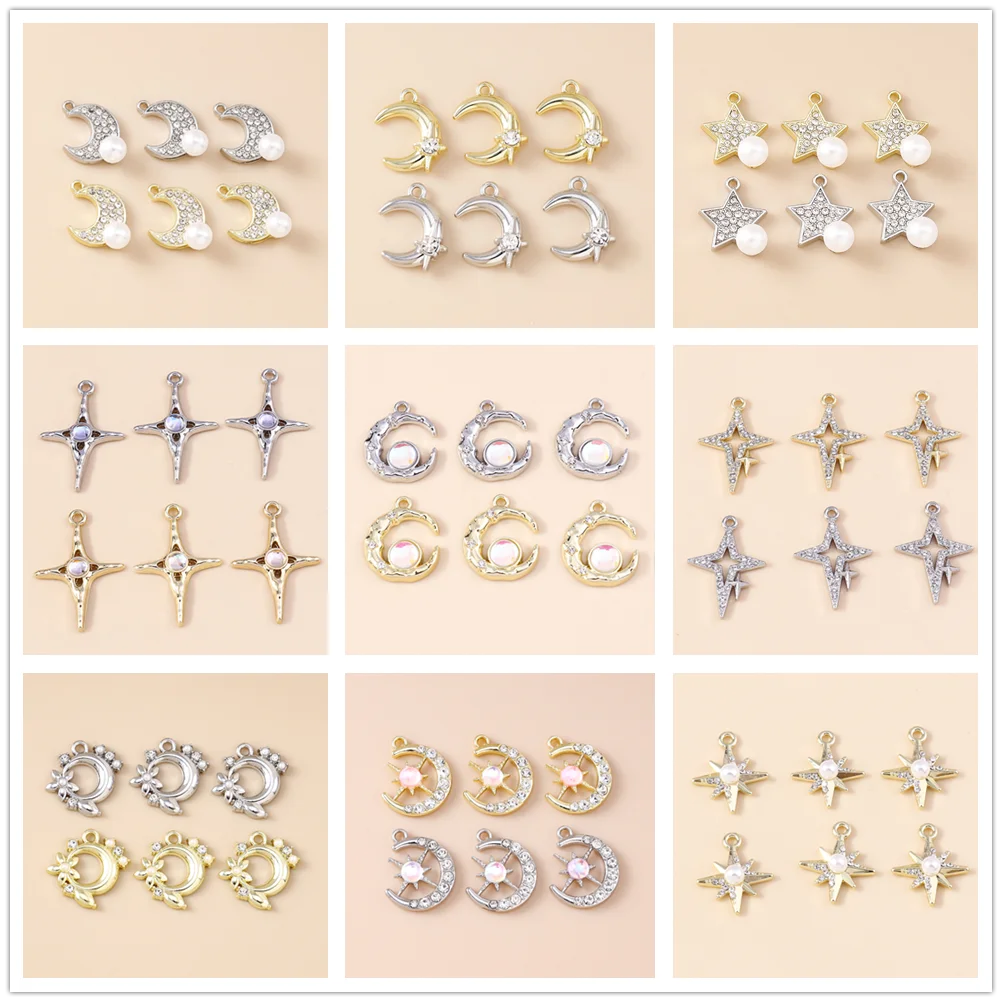 

Leslie 5pcs Exquisite Pearl Crystal Sun Moon Stars Charms Rocket Astronaut Pendant for DIY Jewelry Making Accessories