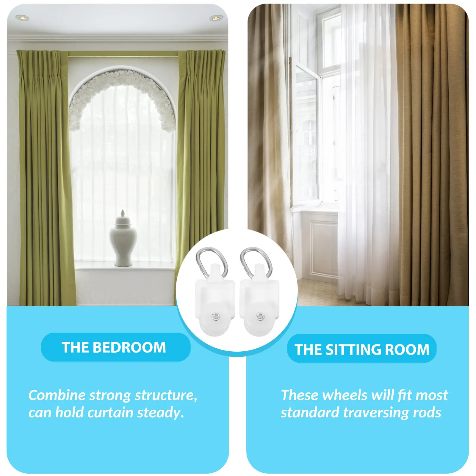 

50Pcs White Curtain Track Glider Hooks Roller Pulleys for L-Shaped U-Shaped Plastic Tracks Room Dividers Windows Smooth Sliding