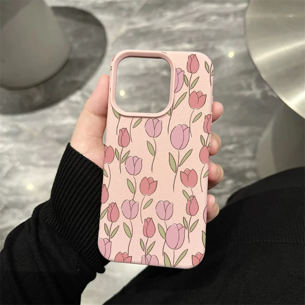 Rosa Tulpen-Handyhülle für iPhone 17 16 15 14 13 12 11 Pro Max 16 15 14 Plus 17 16 15 14 13 12 11 Pro 17Air Silikon-Matt-Cover – Detail 7