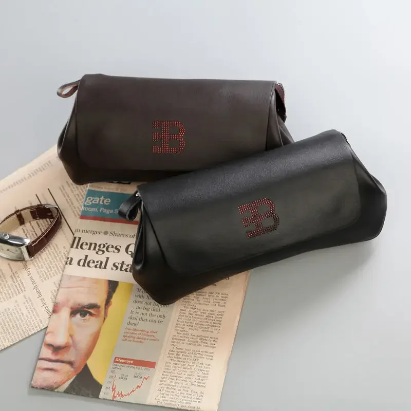 2024 New Fashion Men Large Clutch Cow Genuine Real Leather Boy Handbags Luxury Brand Business Clutches Male Wallets Cash Purses