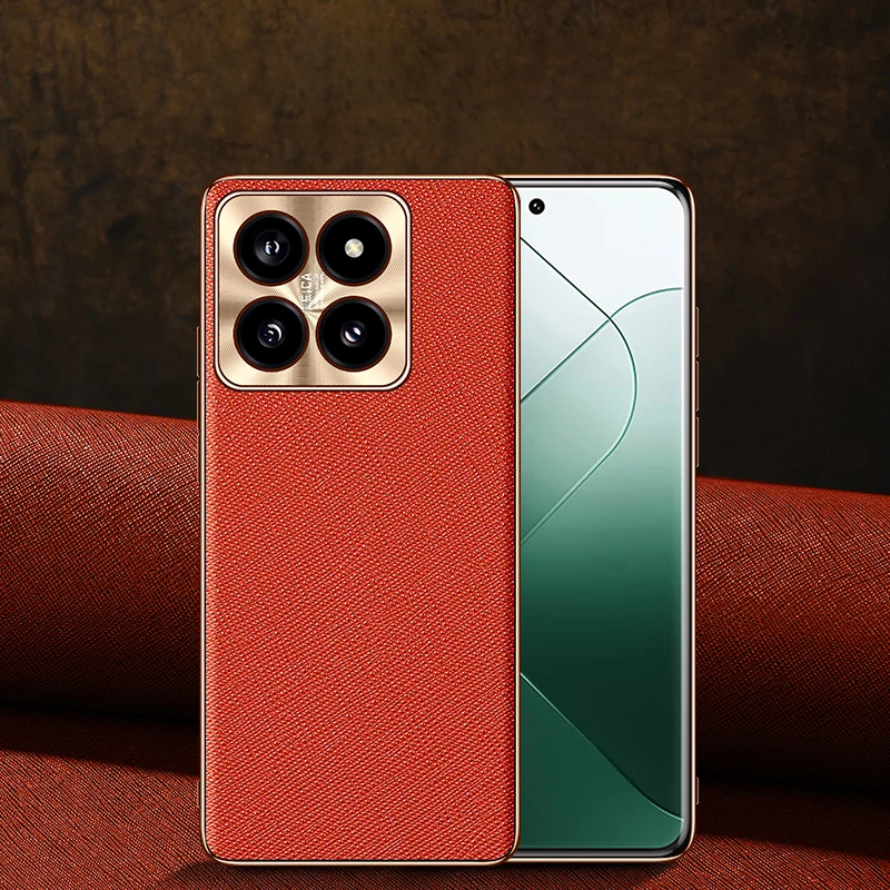 

Luxury Plated Border Solid Color Matte Leather Soft TPU+Hard PC Phone Case For Xiaomi 14 Ultra 12 13 Ultra Pro Bumper Back Cover