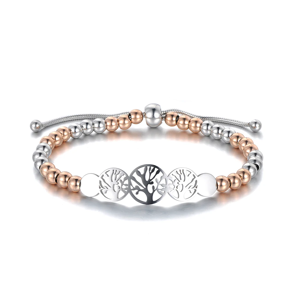 Lokaer Trendy Stainless Steel Beads Charm Bracelets Star/Heart/Flower/Tree Design Bracelet Lace Up Adjustable Jewelry B19082