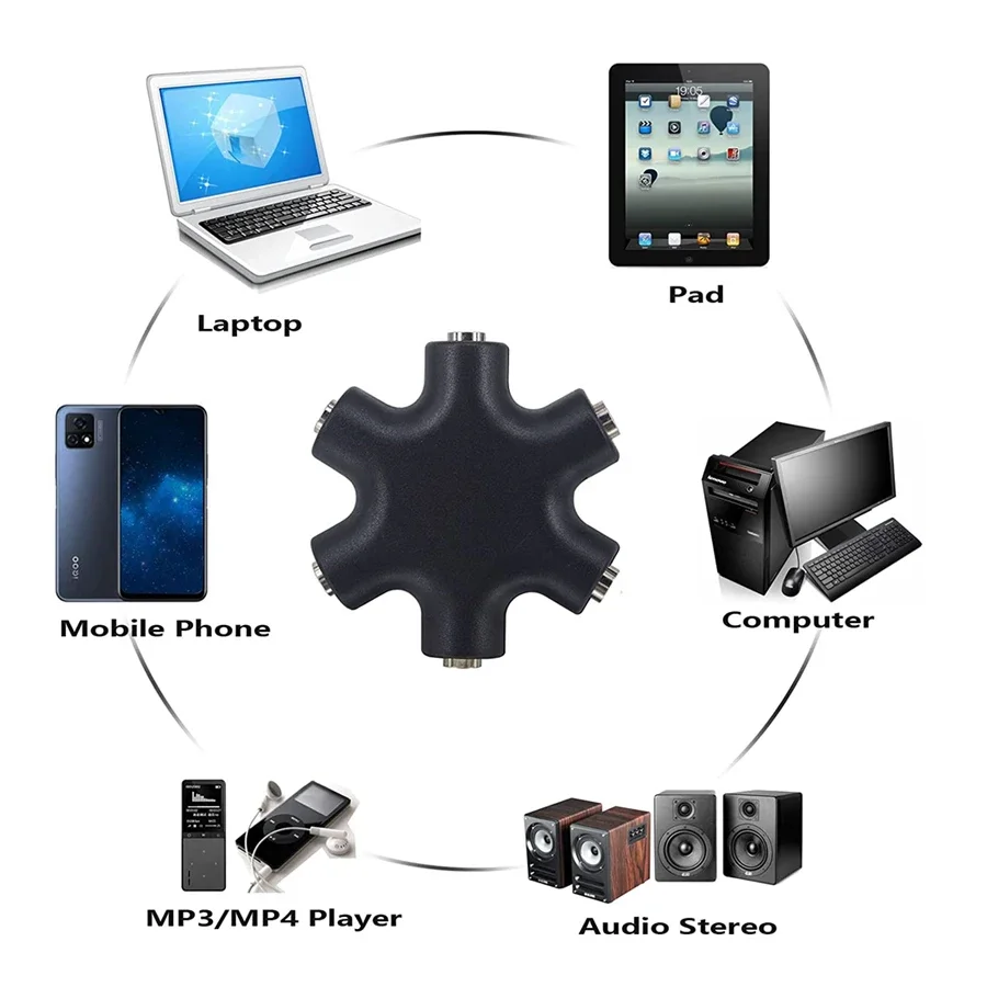 100 قطعة 3.5 مللي متر Aux كابل الصوت الفاصل 1 ذكر إلى 5 أنثى سماعة ميناء 3.5 جاك حصة محول للهاتف المحمول MP3 MP4 المتكلم