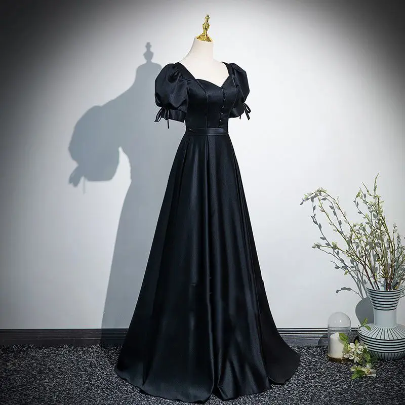 تخصيص الأسود ألف خط كوريا حزب اللباس الزفاف التقطت الصور الحبيب طوق ثنيات الطابق طول ثوب مسائي اللباس حفلة موسيقية اللباس