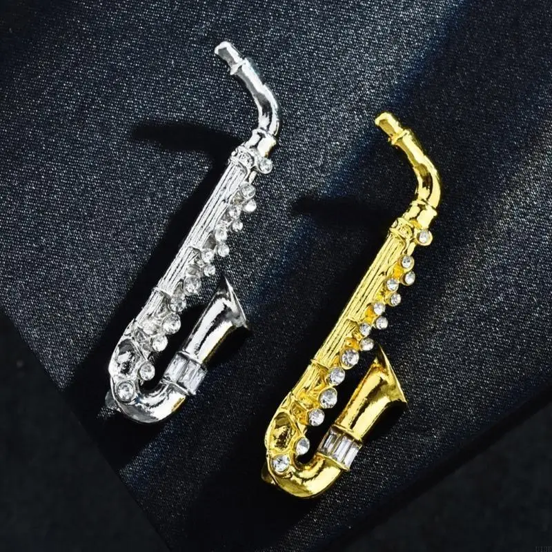 

Women Brooch Lapel Pin Saxophone Crystal Elegant Musical Instrument Jewelry