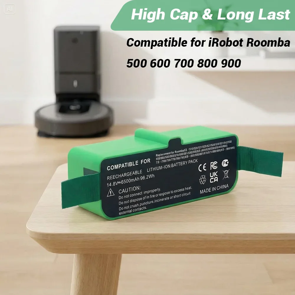 A+ Grade 6500mAh 14.4V Li-ion Battery for iRobot Roomba 500–900 Series High Energy Density Long Runtime Robot Vacuum Replacement