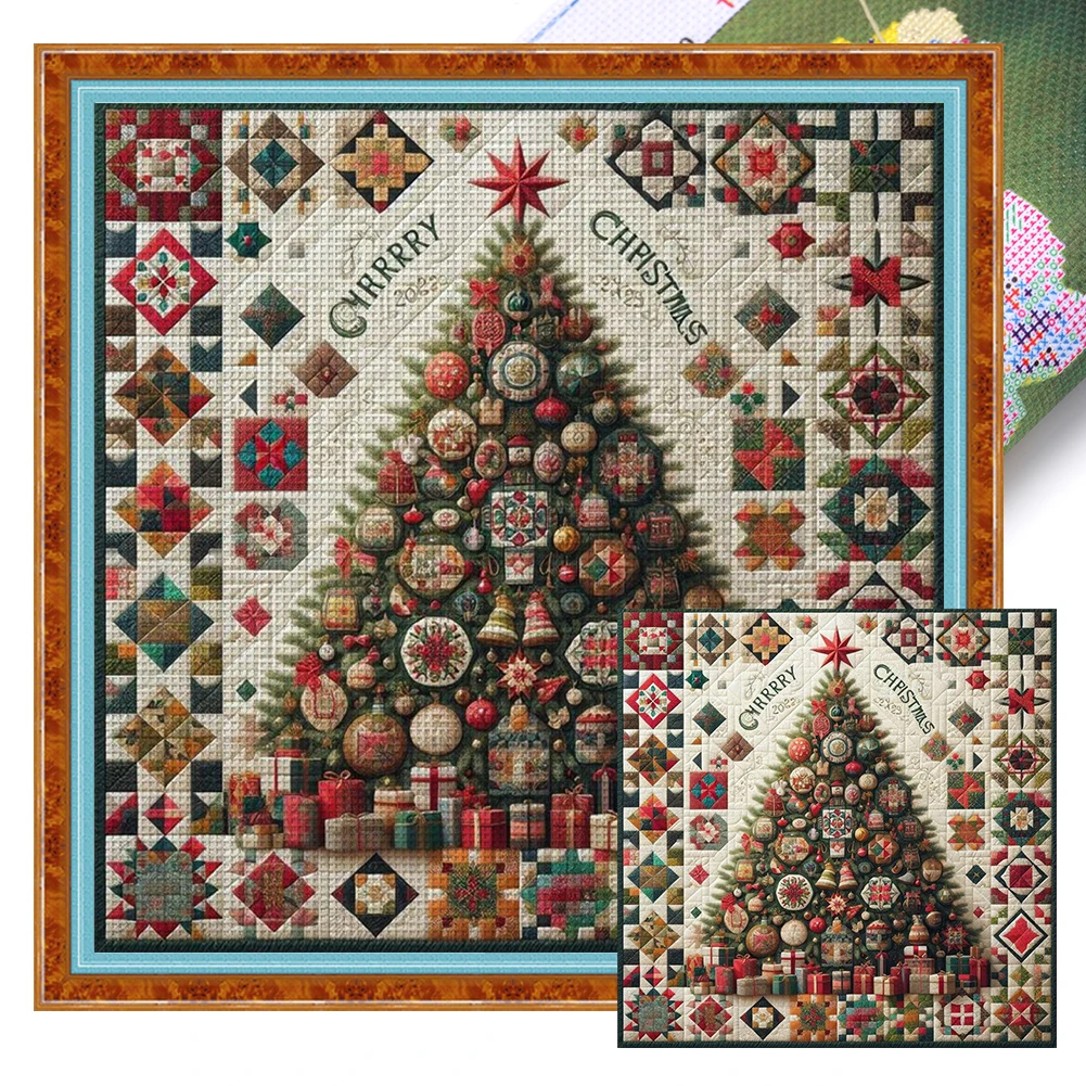 Full Embroidery cotton Thread 14CT Printed Xmas Tree Cross Stitch Kit Art