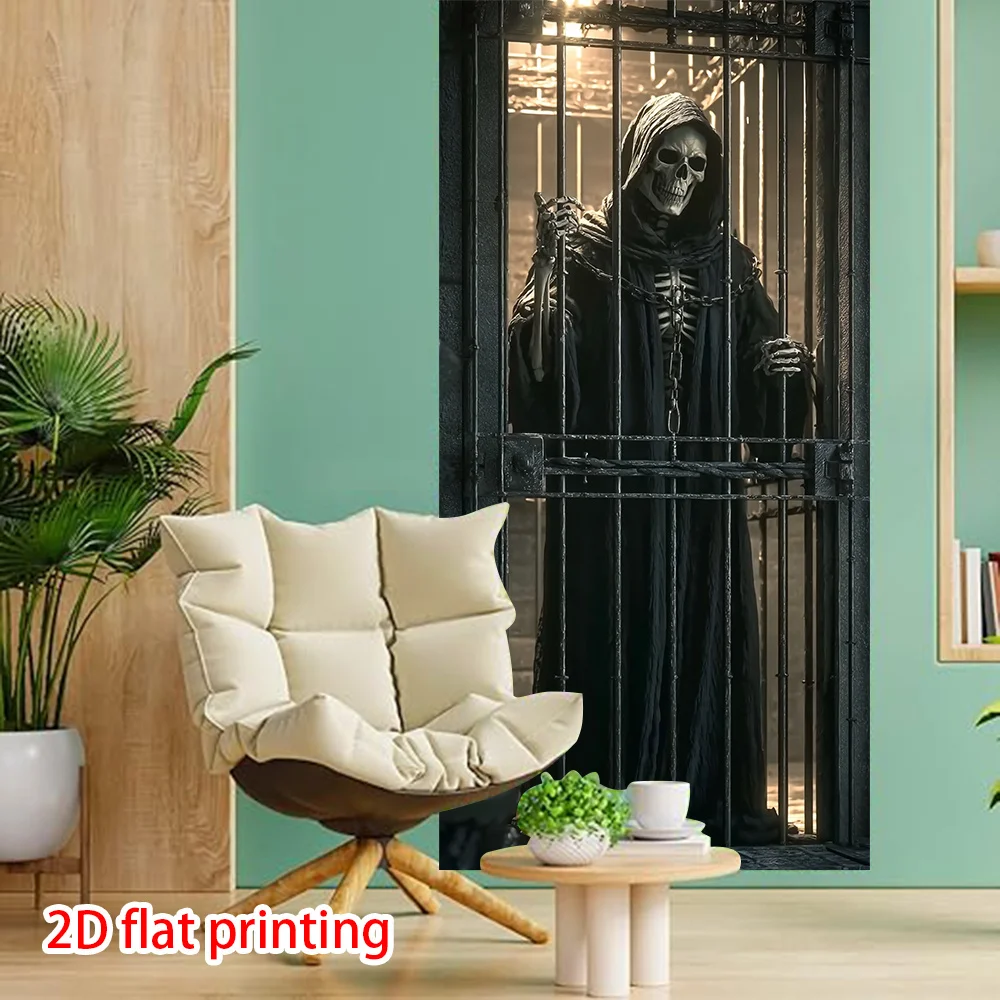2D-Dekorationsbanner – Dekorationsbanner im gotischen Stil „Reaper of the Dead“, 2D-Flachdruck mit Totenkopf- und Käfigdekoration – Detail 3