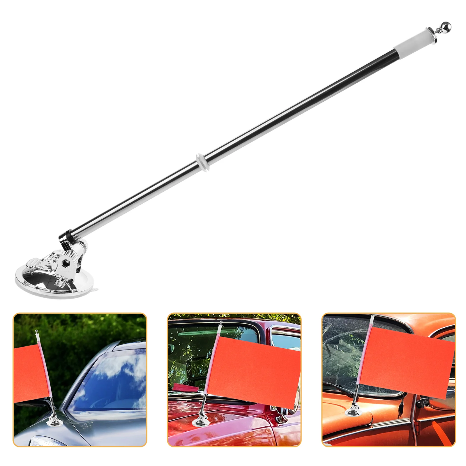 Flagpole Car Flags Holder Suction Cup Mount for Advertising Banner Stainless Steel Stand