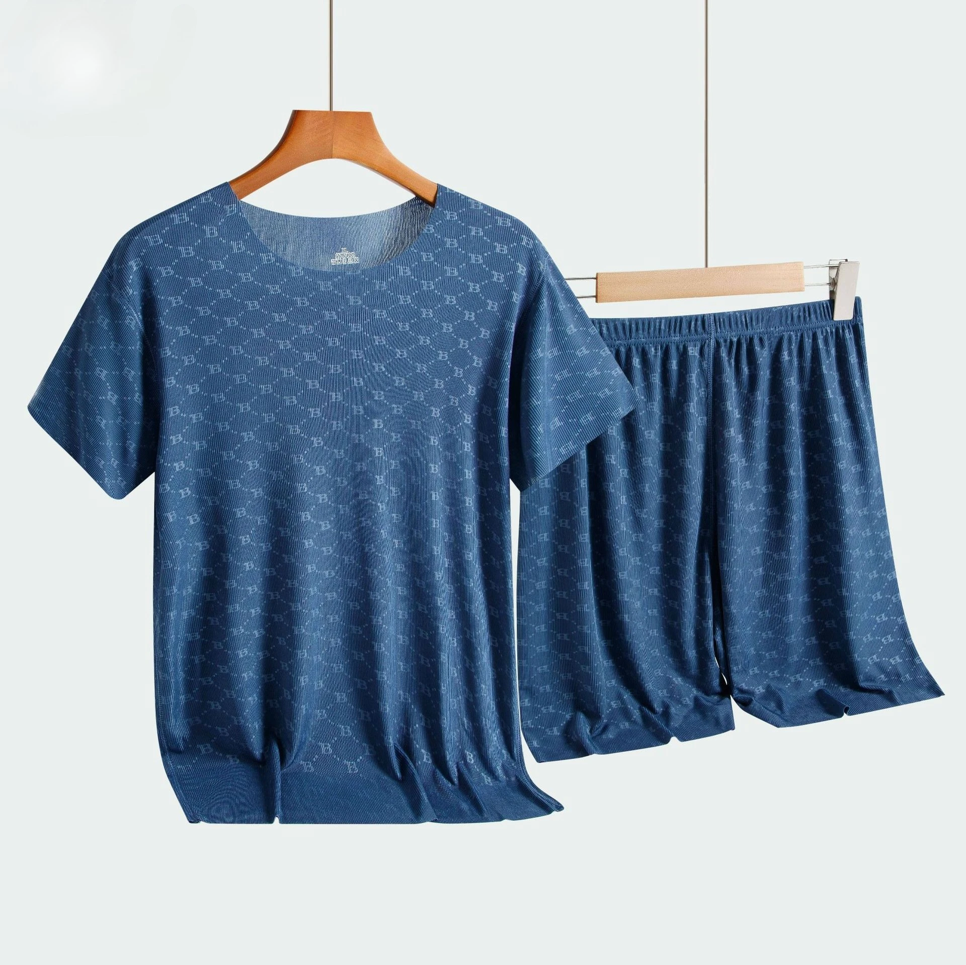 Modal Men's Loungewear Printed Ice Silk T-Shirt Short Sleeve Pajamas Casual Sleepwear Youth Thin Sleep Pants Set Summer 2PCS/Set