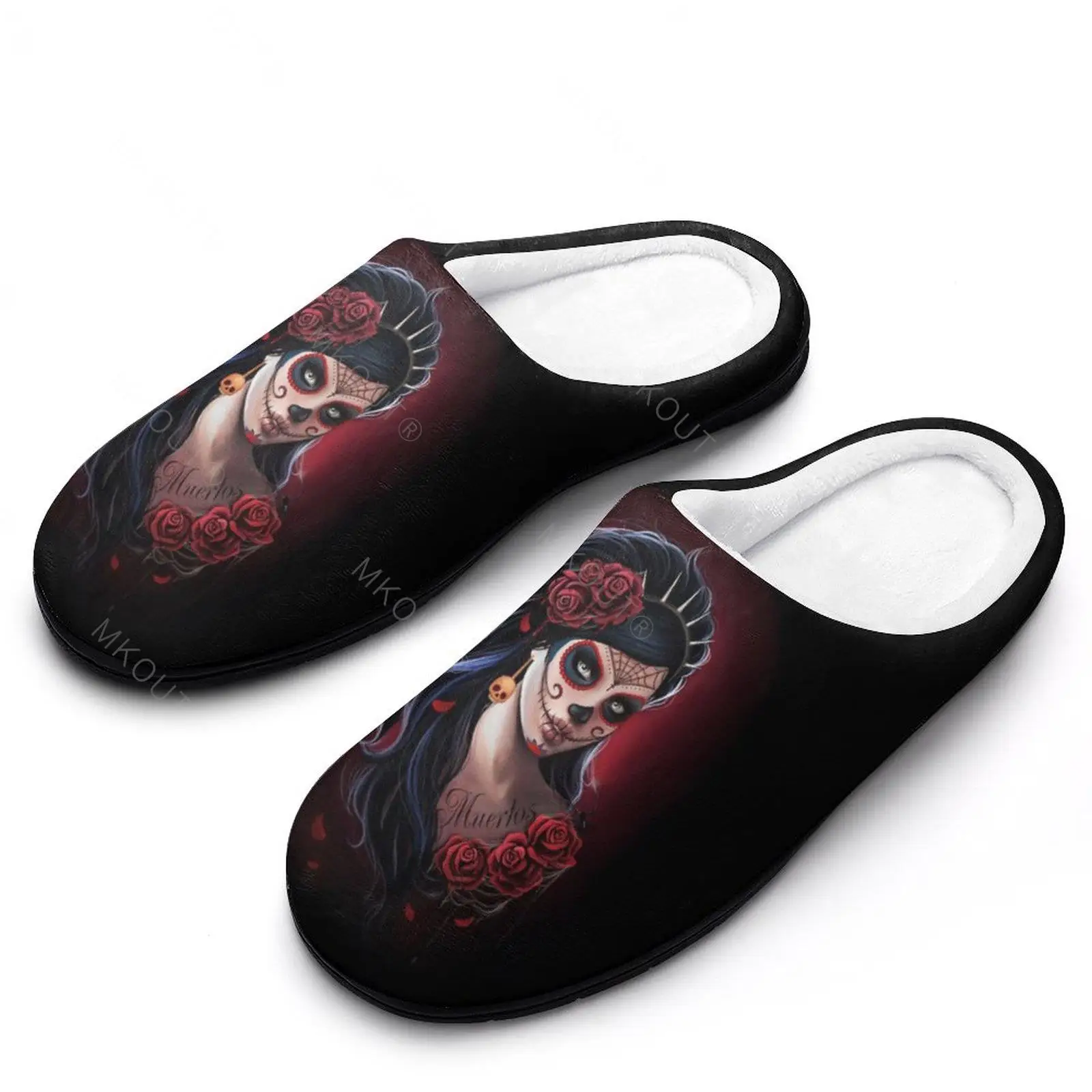 Winter Warm Slippers La Calavera Catrina Mexican Sugar Skull (3) Men Women Cotton Slides Non-Slip Couple Indoor House  Soft-sole