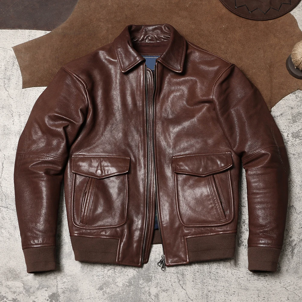 A2 Bomber Jacket Goat Leather Men Jackets Natural Goatskin Motorcycle Suit Coat Flying Jacket  Goat Women Men Lover\'s Clothes