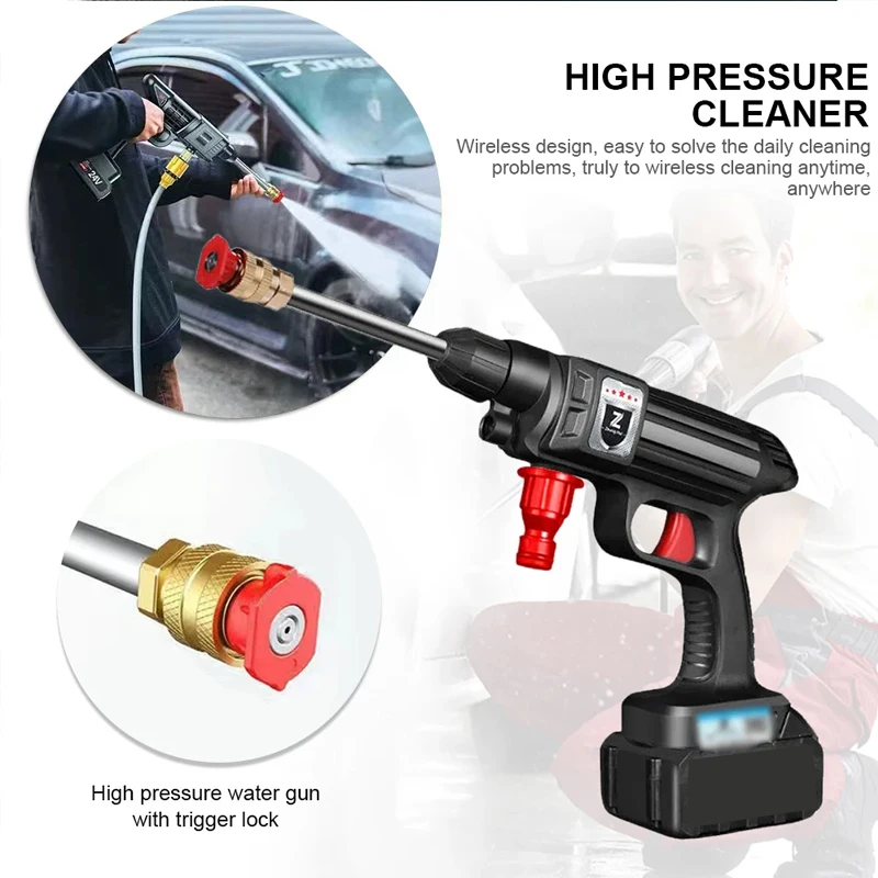 30Bar Cordless High Pressure Car Wash Gun Foam Generator Water Gun Spray Cleaner for Car Home Garden Cleaning Auto Washer