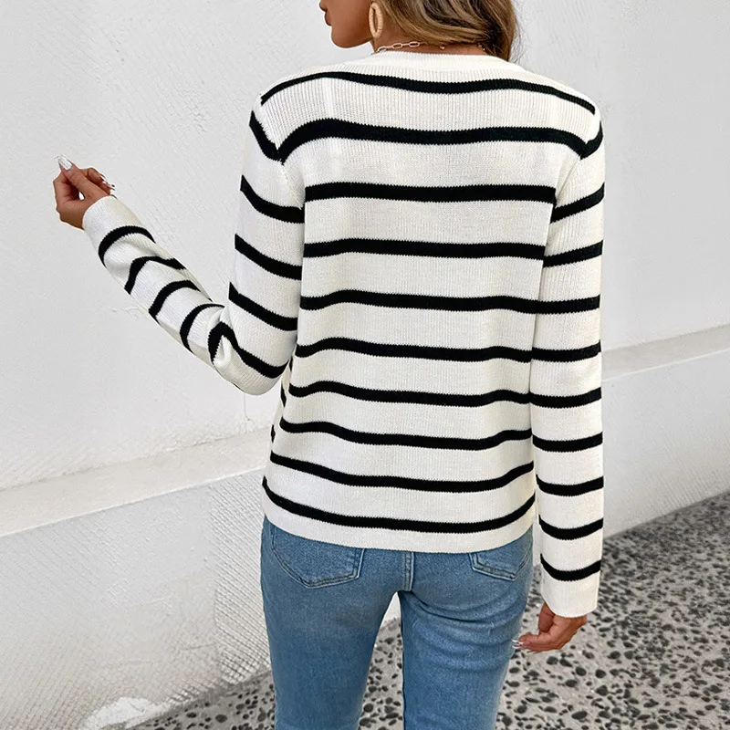 Giacca cardigan aperta lavorata a maglia a maniche lunghe a blocchi di colore classico a righe da donna nuova autunno Top femminile