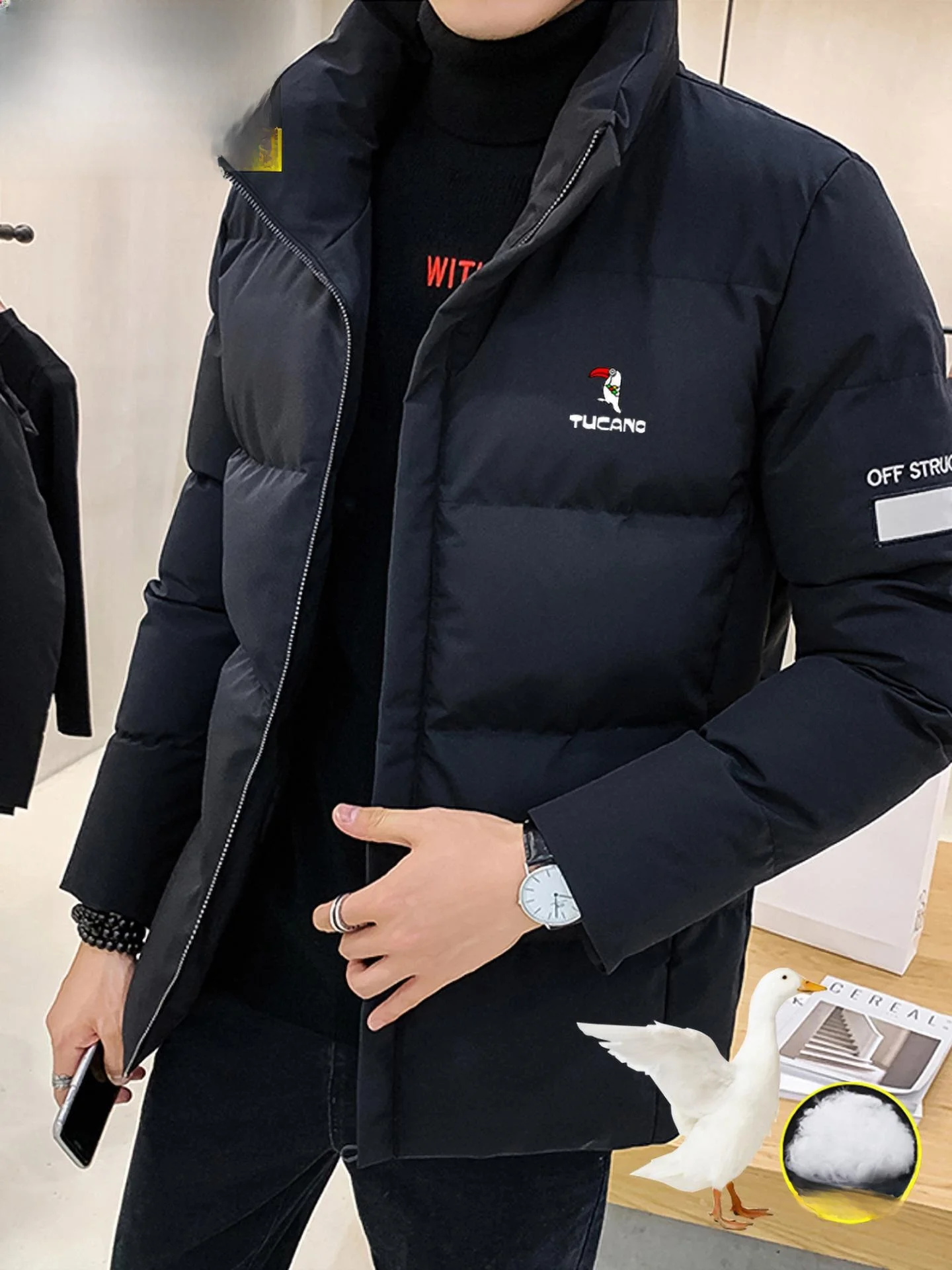 ملابس خارجية شتوية من القطن من TUCANO للرجال معطف دافئ من القطن بياقة واقفة وسحاب للإغلاق طويل Sve للشباب...