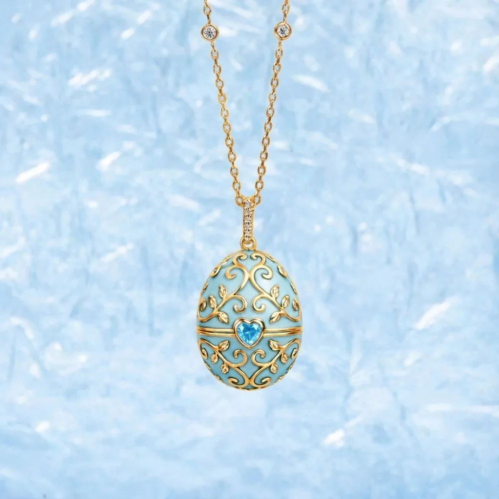 

Surprise Enamel Egg Necklace Crystal Flower Opening Chain Choker Gold Chain Jewelry Heart Clavicle Chain Gift for Friends Mom