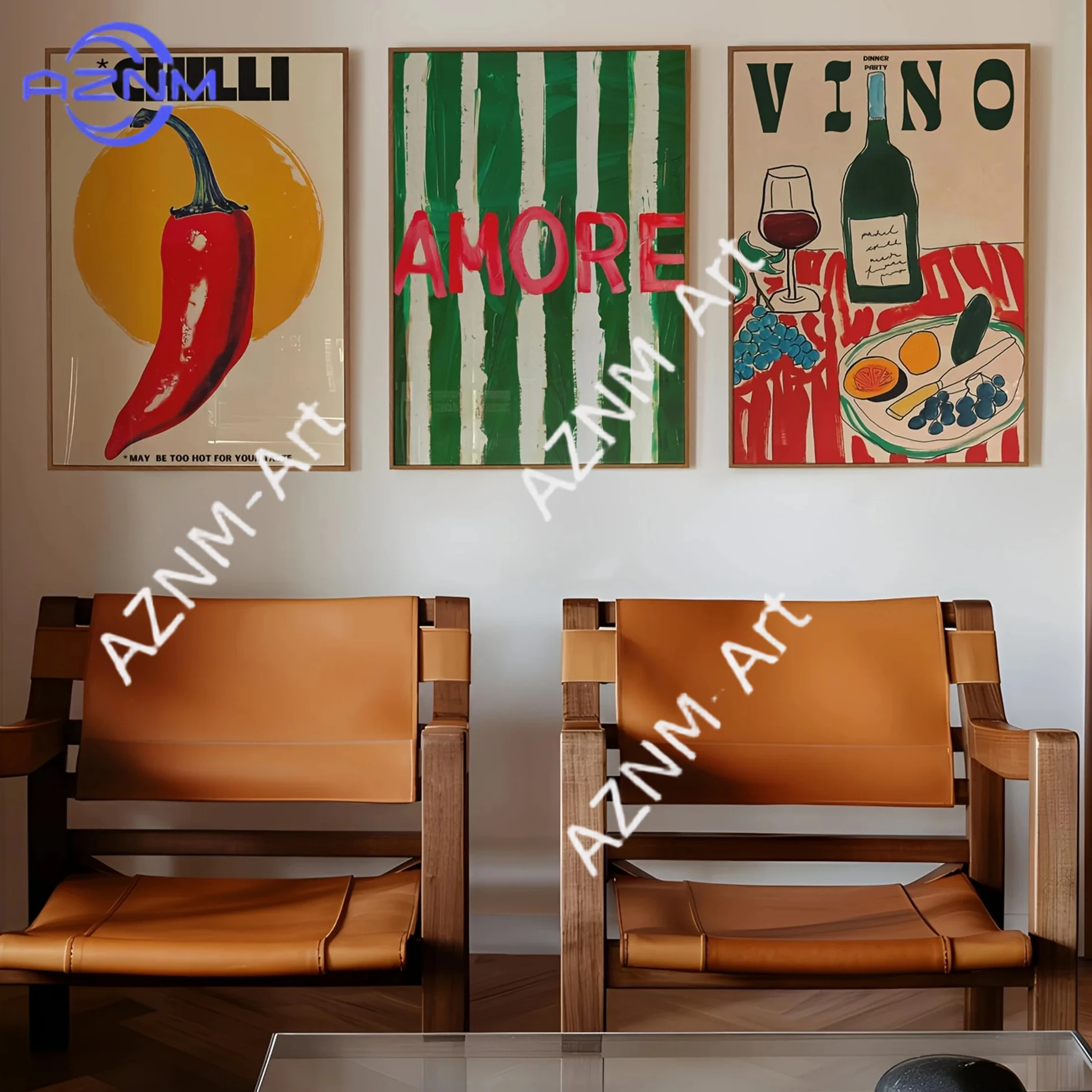 Póster de arte de pared con diseño de vino y pimienta, impresión en lienzo a rayas verdes, moderno, para sala de estar, dormitorio, cocina, decoración del hogar, regalos