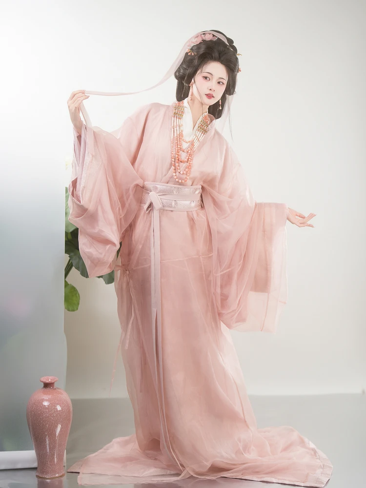 

anchi Snowy Plum Hanfu Warring States Robe Reconstructed Ancient Pink Gold Tead Silk Double Layer Spring Autumn Winter Ev...