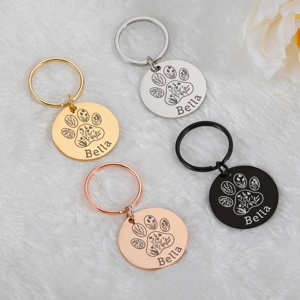 Personalized Cat Dog ID Tag Name with Cute Symbols Engraved Front and Back for Custom Pets Collar Anti-Lost Metal Charm