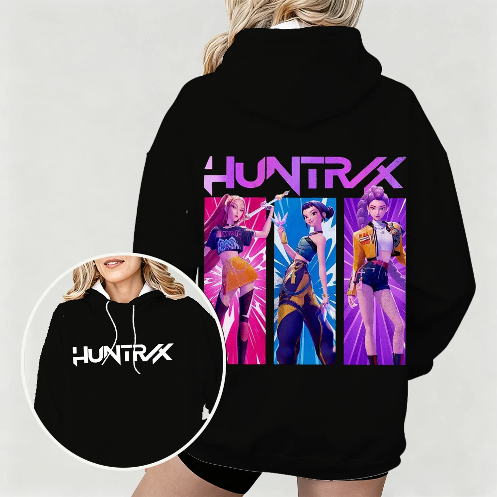 هوديي نسائي كبير الحجم جديد مع شخصيات الرسوم المتحركة KPop Demon Hunters مطبوعة بتصميم فني مزدوج الجانب للارتداء اليومي غير الرسمي