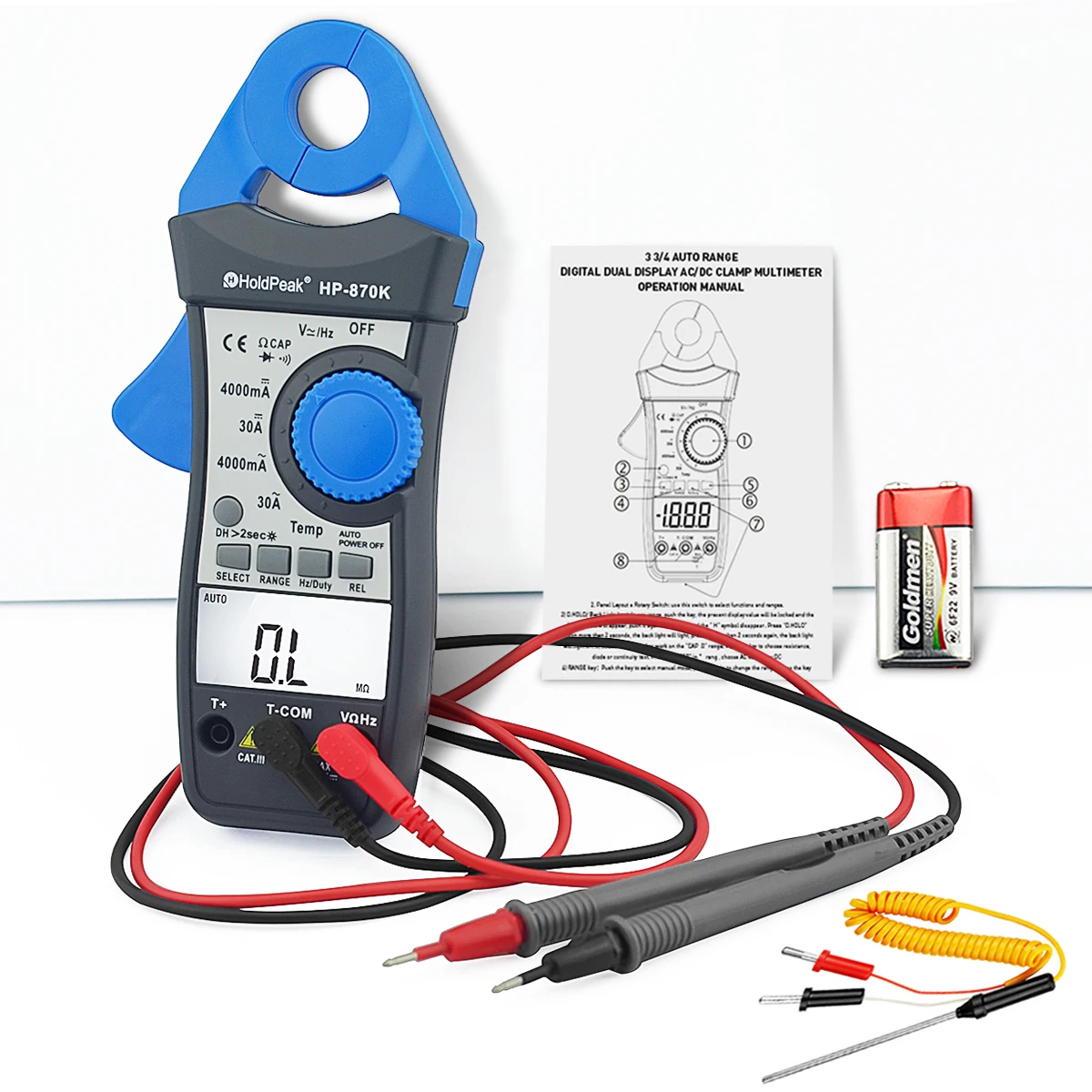 Digital Clamp Meter 3999 Counts Auto Range 1000V 30A AC DC Multimeter Voltage Current Tester
