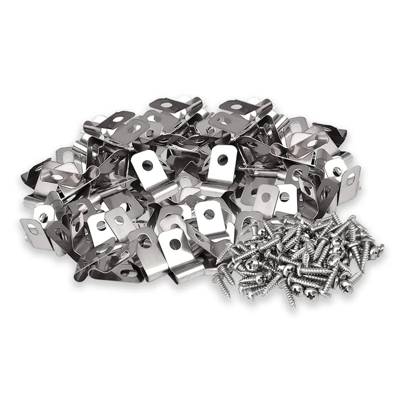 Fence Wire Fence Clips Agricultural Fencing Mounting Clips, Stainless Steel Screw Wire Clamps With Screws (100Pcs)