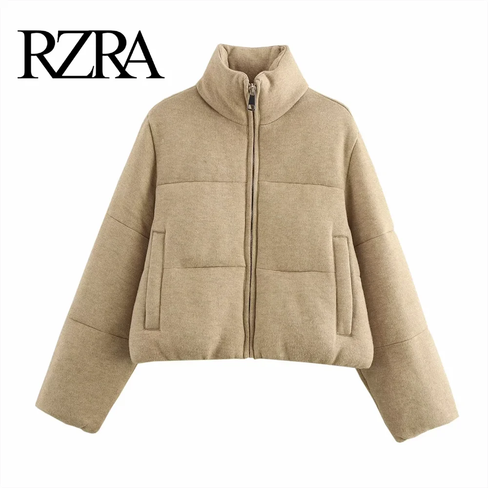 RZRA Women's Autumn/Winter New Product: Casual Loose Stand Collar Warm Knitted Cotton Jacket, Top Coat