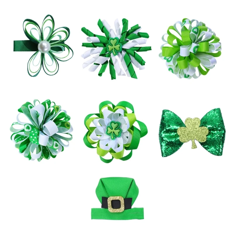 Irish Festival Hair Bows Ribbed Ribbon Hair Clips Fashionable Hair Barrettes Hair Accessories Trendy Hair Pins for Girls